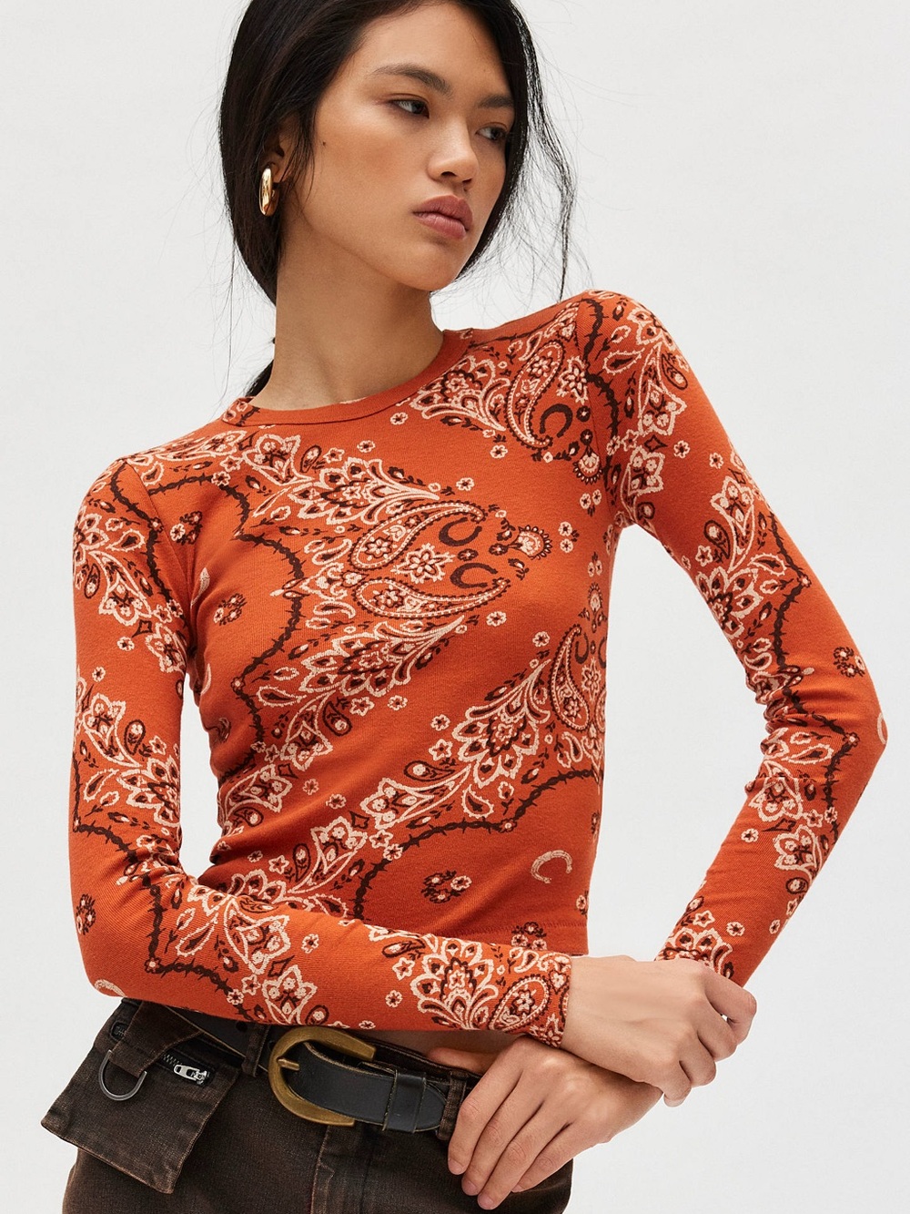 BDG Too Perfect Long Sleeve Tee | Rust Bandana
